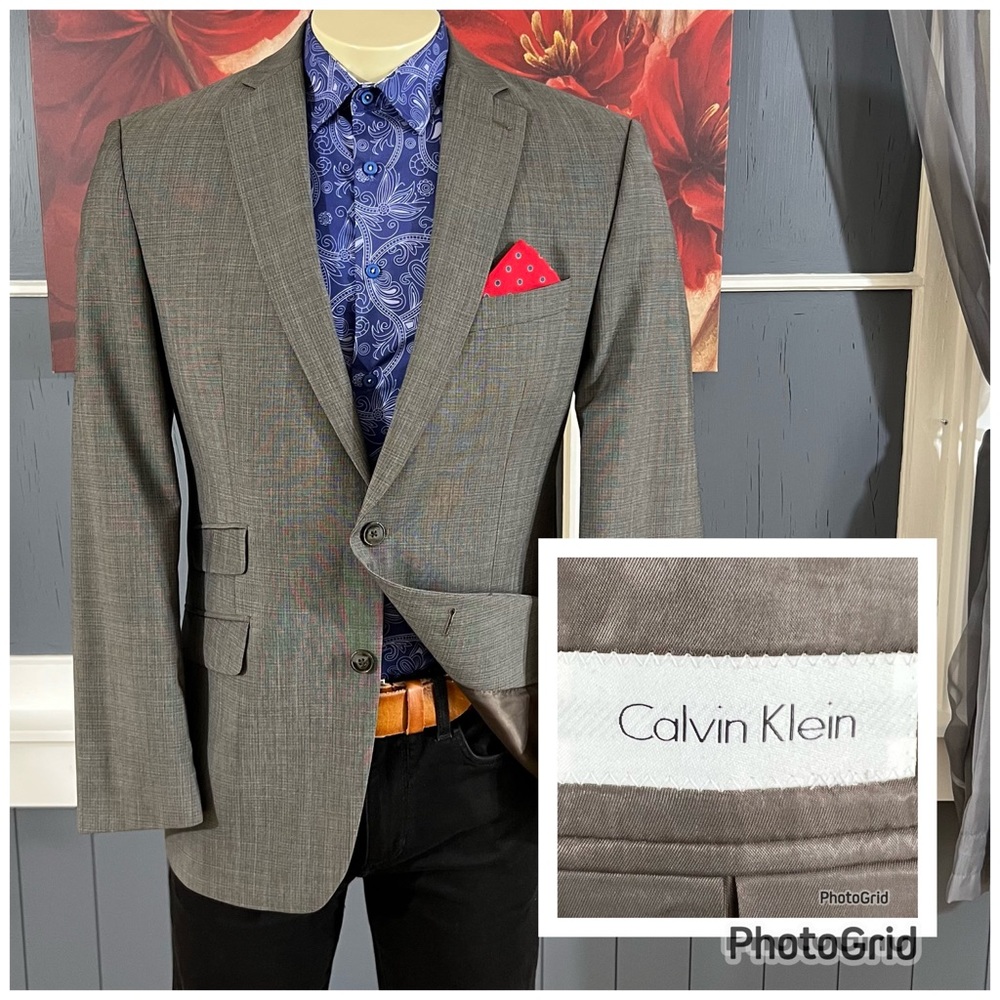 Calvin Klein Blazer Jacket Sport Coat Mens 40R Wool Gray